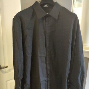 Long sleeve dark gray Mens button down dress shirt 17.5